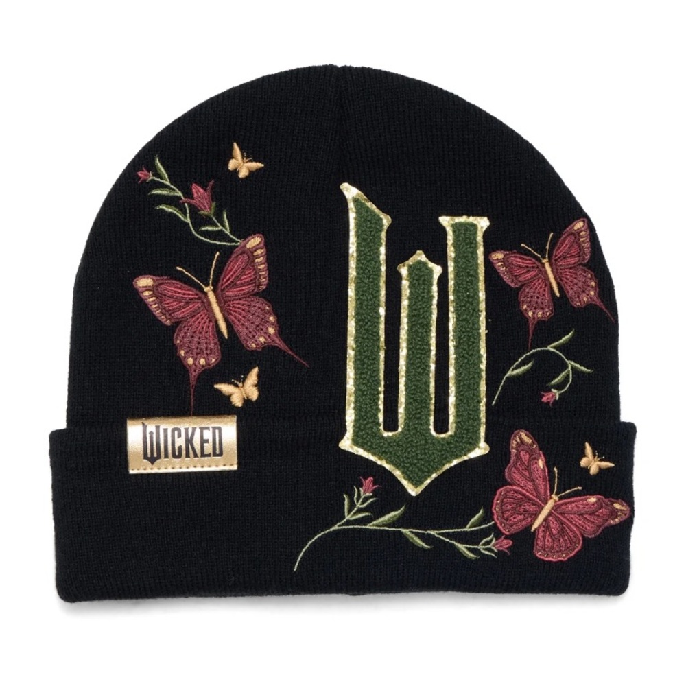 Wicked Women's Spellbinding Cuffed Beanie NEW Black Green Gold Butterflies